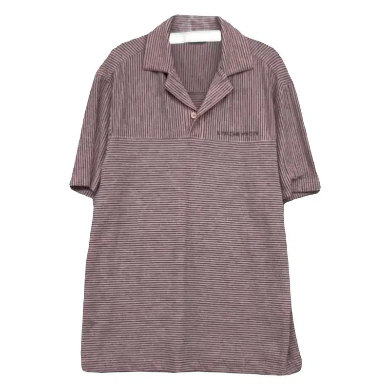 [BUNJANG] LINC STRIKE Pink Stripe Short Sleeve Polo Golf Shirt / 링스 스트라이프 핑크 골프 반팔 카라티 100