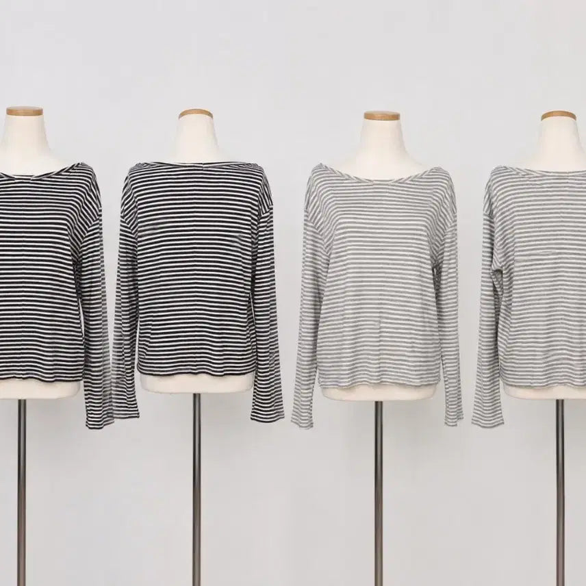 [BUNJANG] Stripe Long Sleeve T-Shirt Black & Gray / 단가라  긴팔티 블랙 그레이