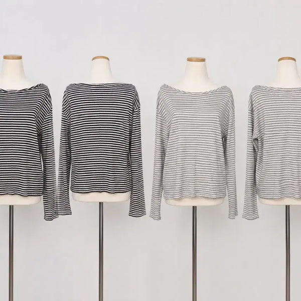 [BUNJANG] Stripe Long Sleeve T-Shirt Black & Gray / 단가라  긴팔티 블랙 그레이