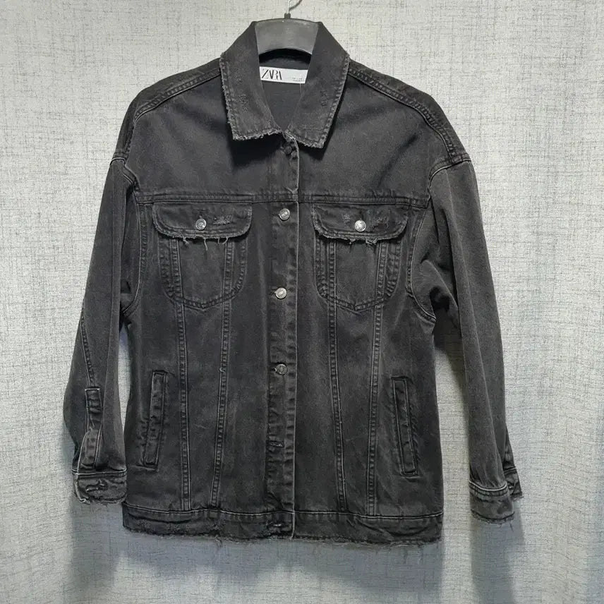 [BUNJANG] Zara Black Denim Distressed Jacket L / 자라 블랙  데미지 워싱 청자켓 L
