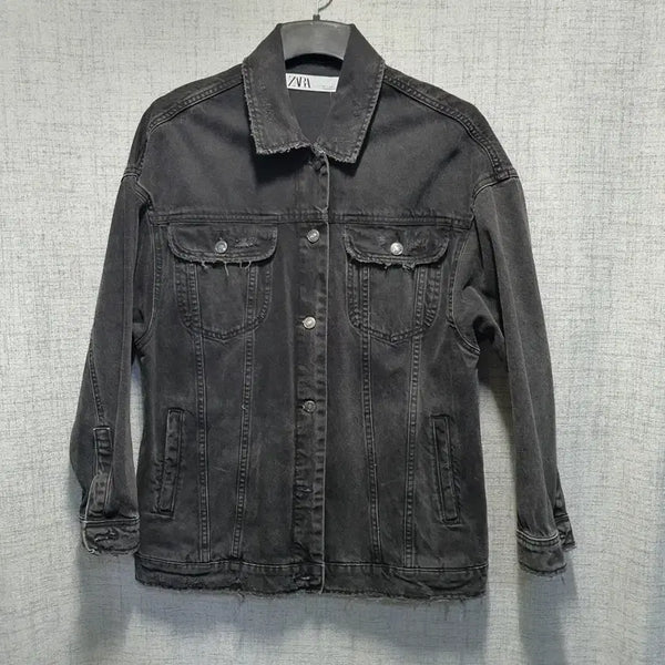 [BUNJANG] Zara Black Denim Distressed Jacket L / 자라 블랙  데미지 워싱 청자켓 L
