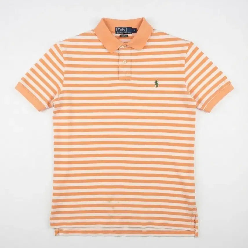 [BUNJANG] Polo Ralph Lauren Orange Stripe Polo Shirt L / 폴로 랄프로렌 오렌지 스트라이프 카라티 L