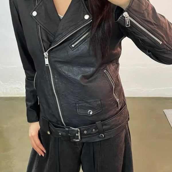 [BUNJANG] Michael Michael Kors Black Leather Biker Jacket / 마이클마이클코어스 블랙 레더 바이커 자켓 S