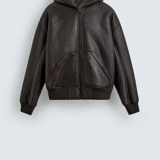 [BUNJANG] Zara Faux Leather Hooded Jumper / 자라 페이크래더 후드 점퍼