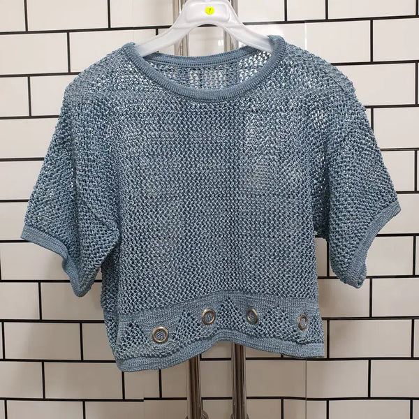 [BUNJANG] Knit See-Through Cropped Short Sleeve Top / 형-1 뜨개 시스루 크롭 반팔