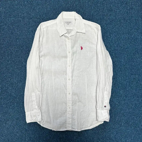 [BUNJANG] US Polo Linen Logo Shirt White S / us 폴로 마 셔츠 S