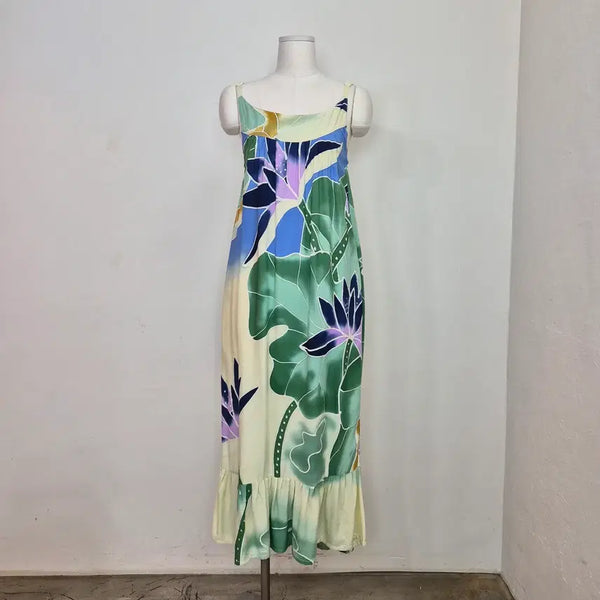 [BUNJANG] Pure Island Tropical Flower Hawaiian Maxi Dress / 트로피컬 플라워 하와이안 끈 원피스 일본빈티지