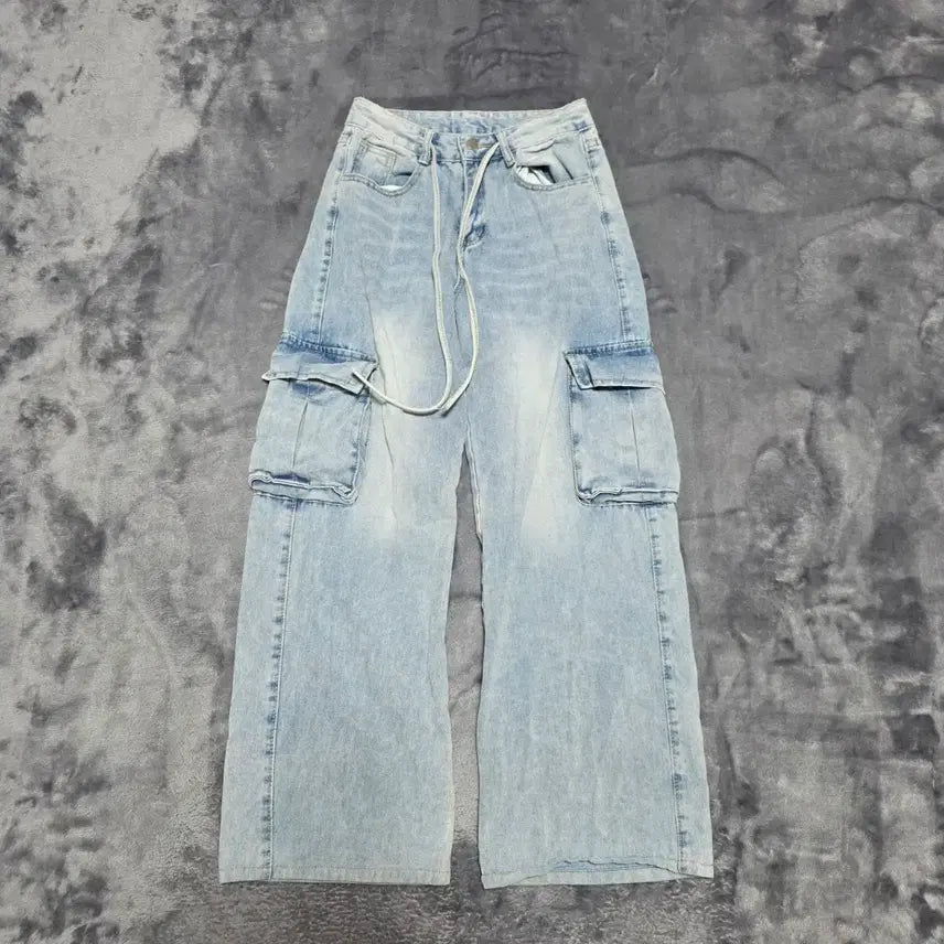 [BUNJANG] Women's Light Wash Cargo Denim Pants / (S)여성 연청 카고 데님 팬츠