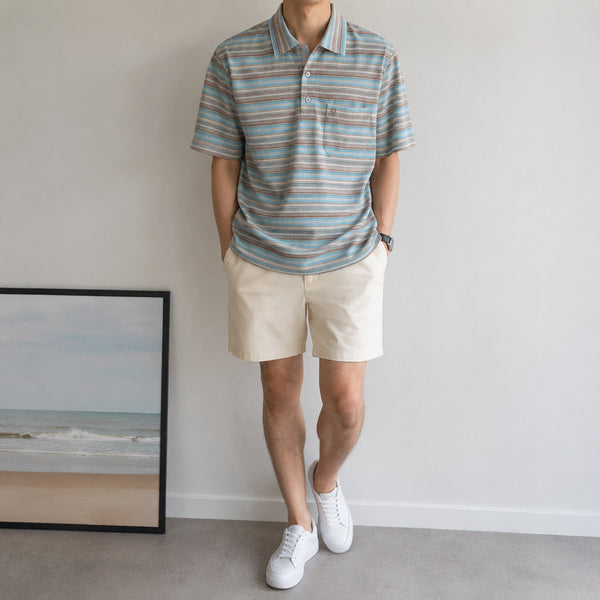 [BUNJANG] Galaxy Stripe Short-Sleeve Polo Shirt (Men's 95) / [95]갤럭시 스트라이프 반팔 카라티