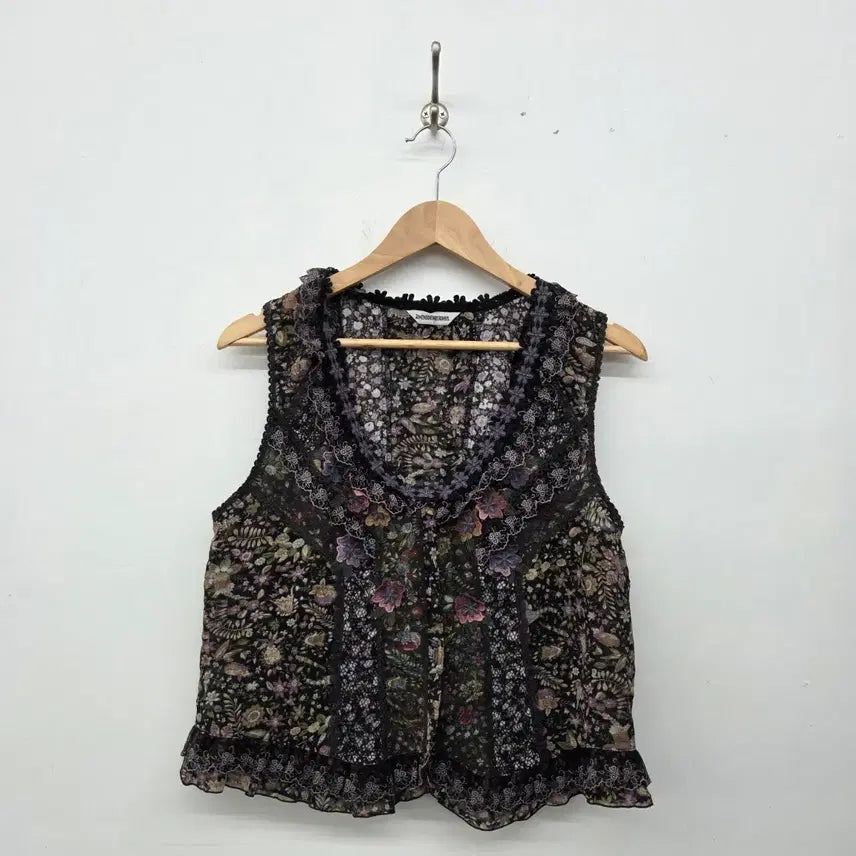 [BUNJANG] Vintage Floral Lace Sleeveless Blouse Women's S / 빈티지 플로럴 레이스 민소매 블라우스 여s
