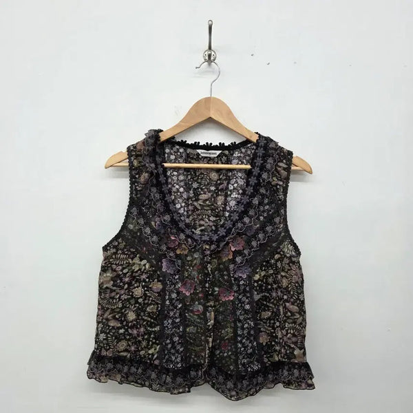 [BUNJANG] Vintage Floral Lace Sleeveless Blouse Women's S / 빈티지 플로럴 레이스 민소매 블라우스 여s