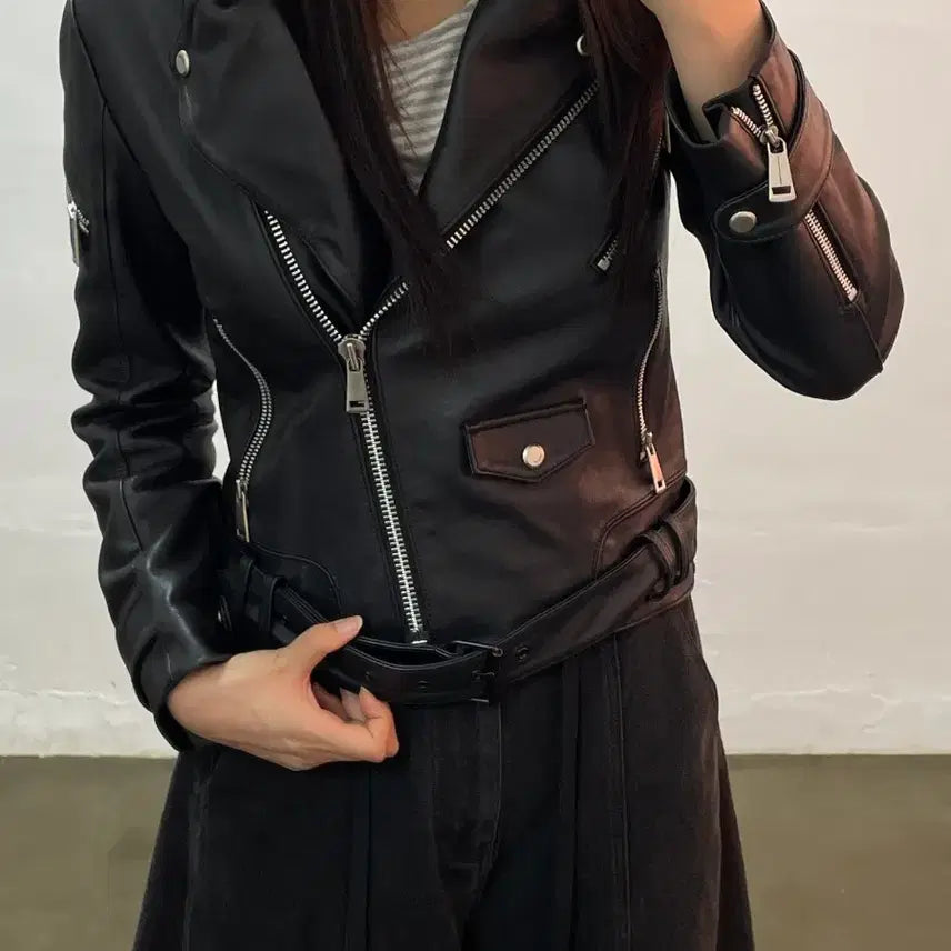 [BUNJANG] JOSEPH AHN Black Leather Biker Jacket - Size S / JOSEPH AHN 블랙 레더 바이커 자켓 s