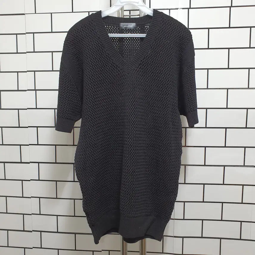 [BUNJANG] Knit Short Sleeve Long Knit Top / 형-5 뜨개 반팔 롱 니트