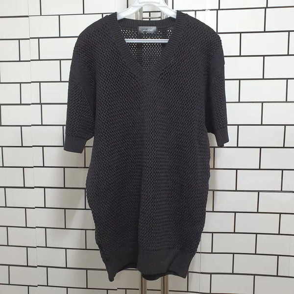 [BUNJANG] Knit Short Sleeve Long Knit Top / 형-5 뜨개 반팔 롱 니트