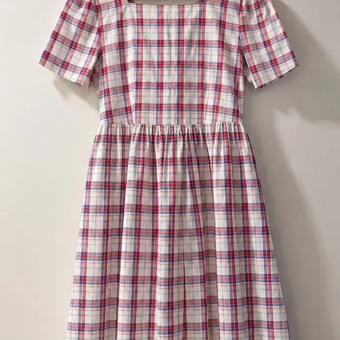 [BUNJANG] Square Neck Checkered Dress One Size / 스퀘어넥 체크원피스 free