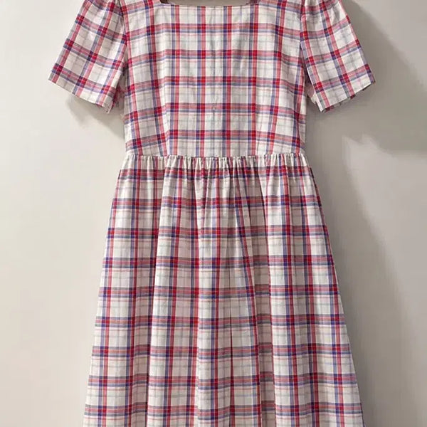 [BUNJANG] Square Neck Checkered Dress One Size / 스퀘어넥 체크원피스 free
