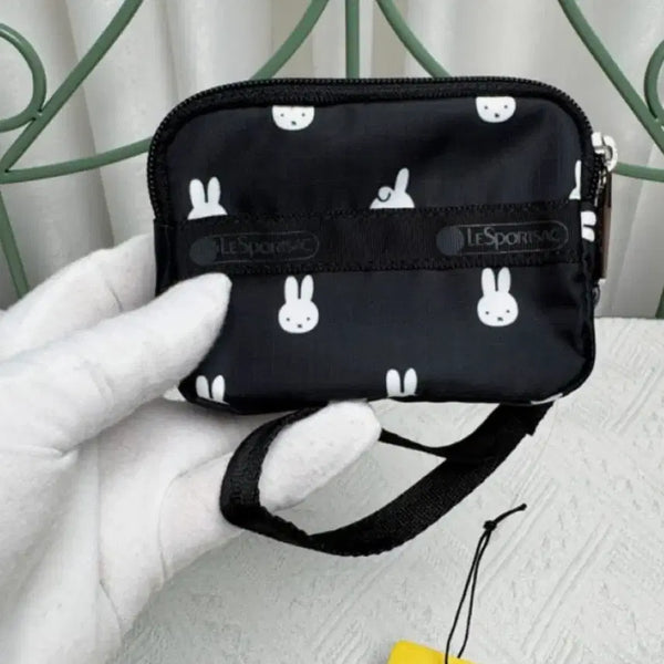 [BUNJANG] Lesportsac Black Miffy 3-Tier Mini Card Coin Wallet Pouch with Strap / 레스포삭 블랙 미피 3단 미니 카드 동전 지갑 스트랩 파우치 X189