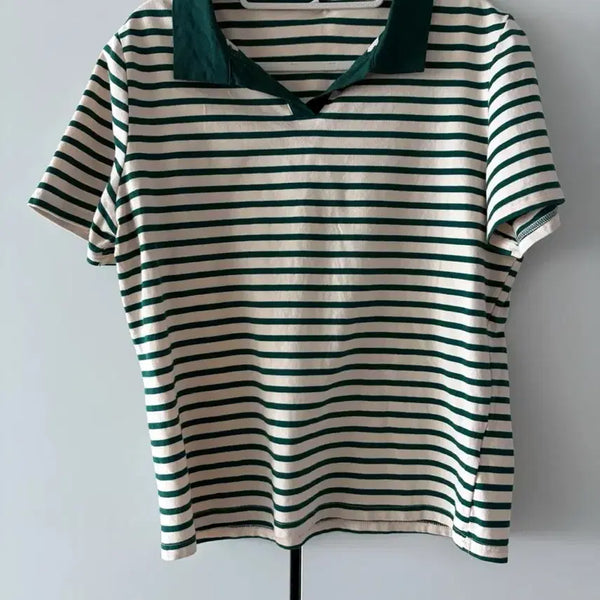 [BUNJANG] One Size Green Short Sleeve T-Shirt / 프리사이즈 초록 단카라 반팔티 새상품