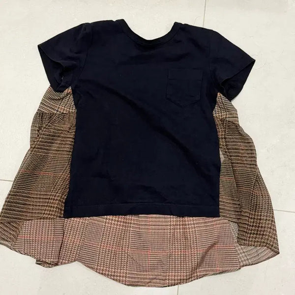 [BUNJANG] Sacai Navy & Check Pattern Short Sleeve T-Shirt - Size 2 / 사카이 반팔티 2사이즈 네이비+체크패턴