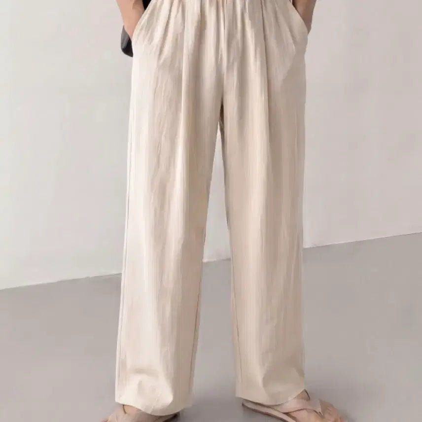 [BUNJANG] Linen Wide Pants (Beige/White) 2XL / 26ss 린넨 와이드 팬츠 베이지/화이트 2XL(34-36)사이즈 두개 일괄 판매합니다.[새상품]