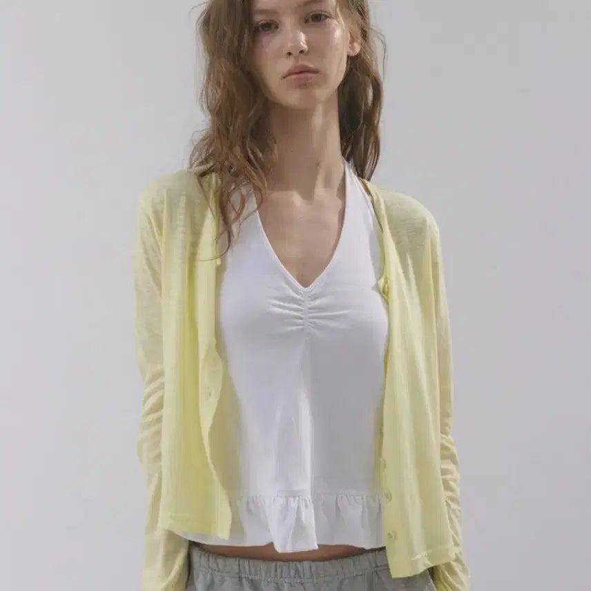 [BUNJANG] Headment White Inner Halterneck & Lemon Cardigan Set / 헤더먼트 이 사진 세트로 일괄 판매(다 새상품)
