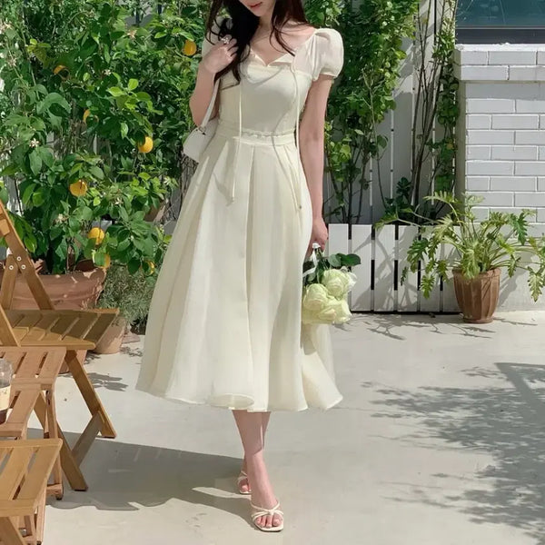 [BUNJANG] LeRomantique Fairy Chiffon Puff Flare Dress Lemon / [새상품/택0] 르로망 fairy chiffon puff flare dress lemon