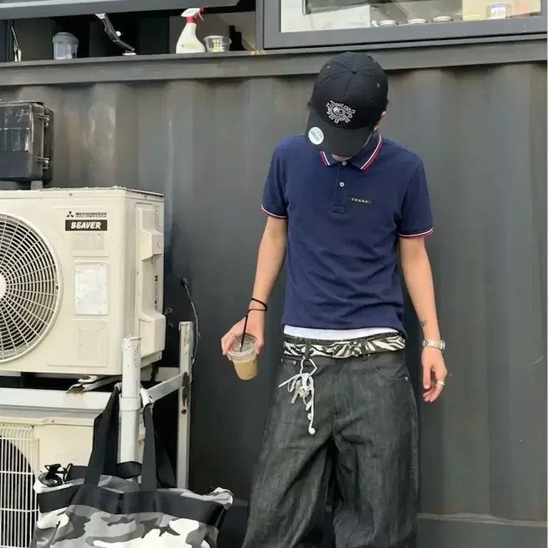 [BUNJANG] Prada Navy PK Short Sleeve Polo T-Shirt / 정품 프라다 네이비 PK 반팔카라티 (No.145)