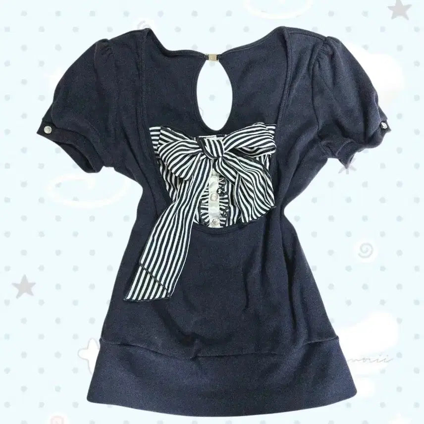 [BUNJANG] Cecil McBee Navy Ribbon Short-Sleeve Knit Top / 고전 세실맥비 리본 네이비 반팔 니트 스프라이트 헤이세이 로걀탑 히메 라떼갸루 모리걸 양산형 y2k 리즈리사 엑시즈팜 핀터깔 달천깔