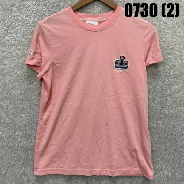 [BUNJANG] MLB LA Dodgers Embroidered Short-Sleeve T-Shirt Pink XS / MLB LA 다저스 자수 반팔 티셔츠 핑크xs