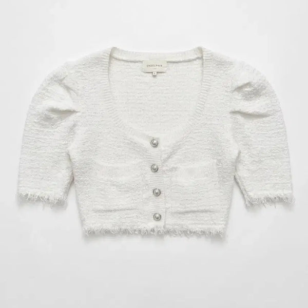 [BUNJANG] Endorphin Women's Tweed Cardigan White / 여성F/ 엔돌핀 국내제작 트위드 가디건 화이트