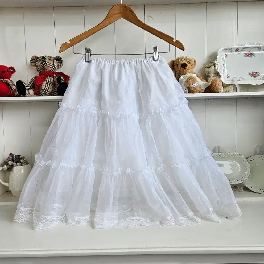 [BUNJANG] White Lace 3-Tier Volume Petticoat / 화이트 레이스 3단 볼륨 페티코트