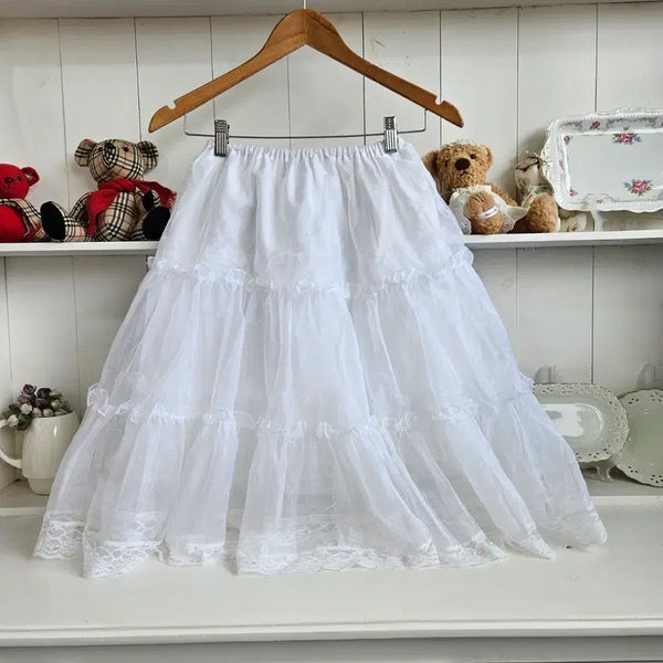[BUNJANG] White Lace 3-Tier Volume Petticoat / 화이트 레이스 3단 볼륨 페티코트