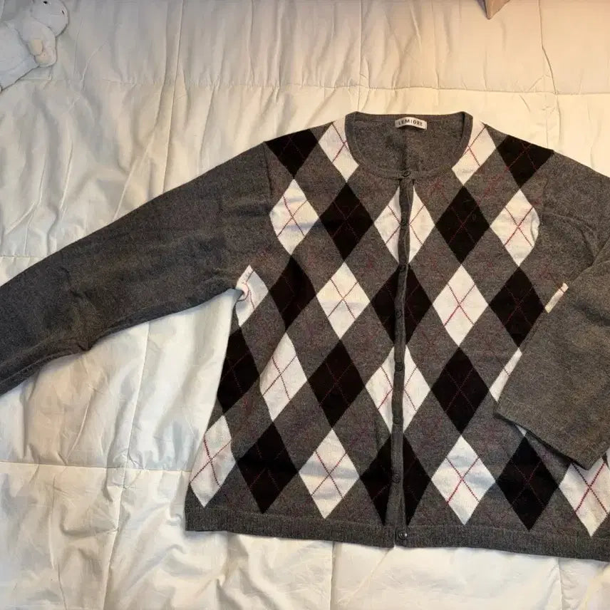 [BUNJANG] Argyle Pattern Cardigan - Grey / 아가일 패턴 가디건 그레이