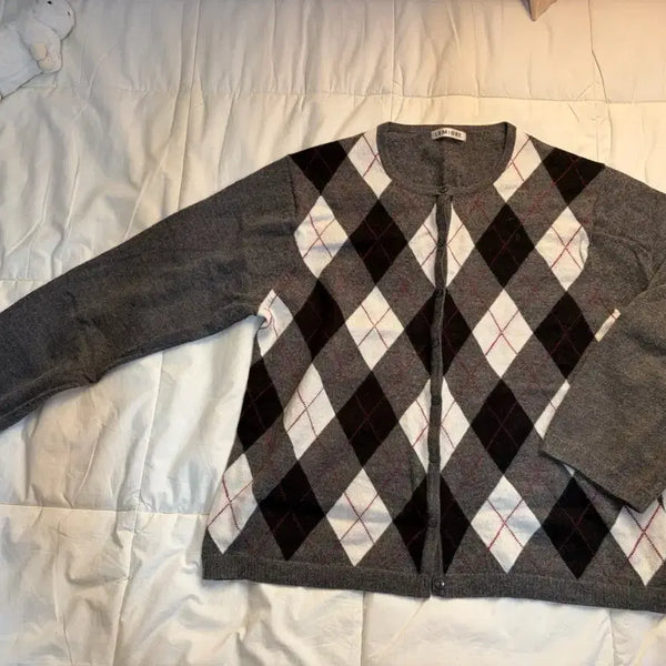 [BUNJANG] Argyle Pattern Cardigan - Grey / 아가일 패턴 가디건 그레이