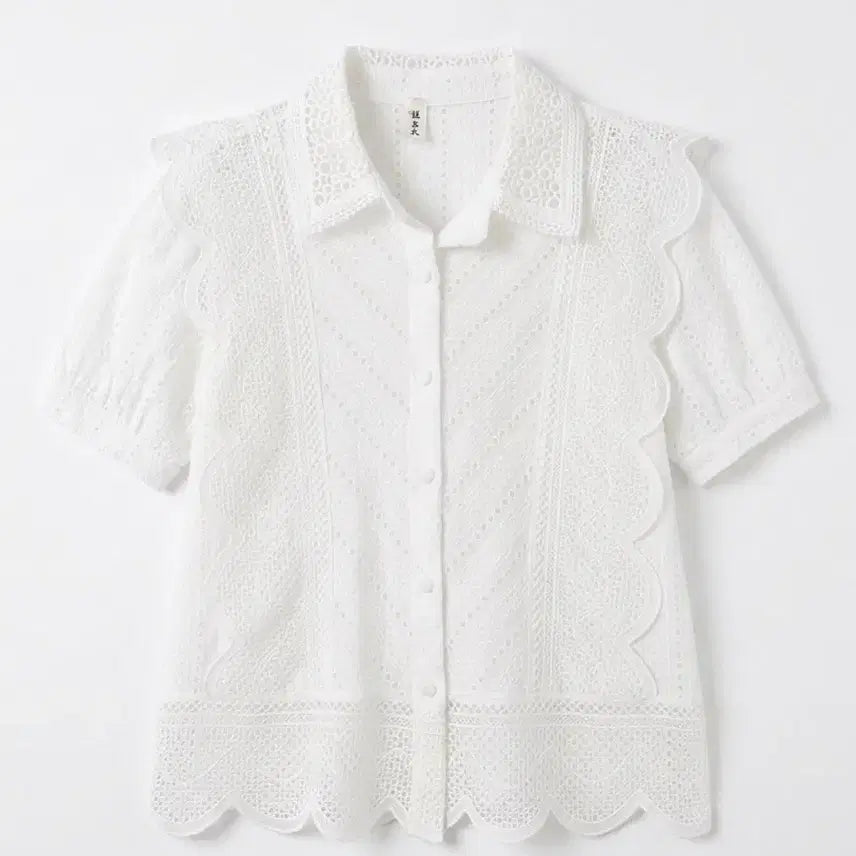 [BUNJANG] Women's White Punching Lace Collar Blouse / 여성L/ 흰색 펀칭 레이스 칼라 블라우스