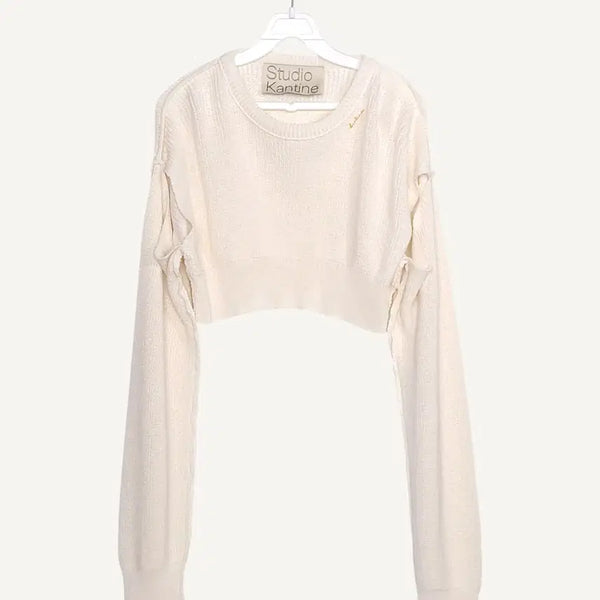 [BUNJANG] Studio Kantine Ivory Slit Crop Knit / 스튜디오칸틴 Studio Kantine 아이보리 트임 크롭 니트_A620