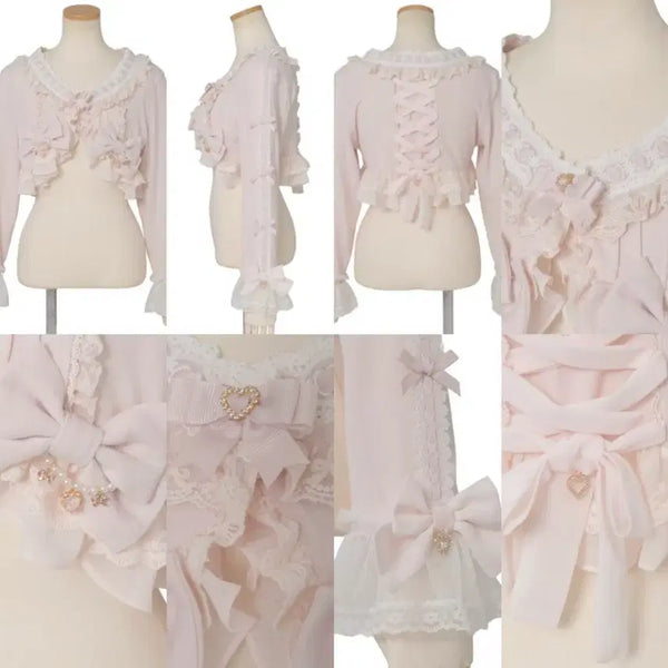 [BUNJANG] Lizlisa Ribbon Lace Bolero Cardigan (Pink) / 유일매물)) 리즈리사 리본레이스볼레로가디건