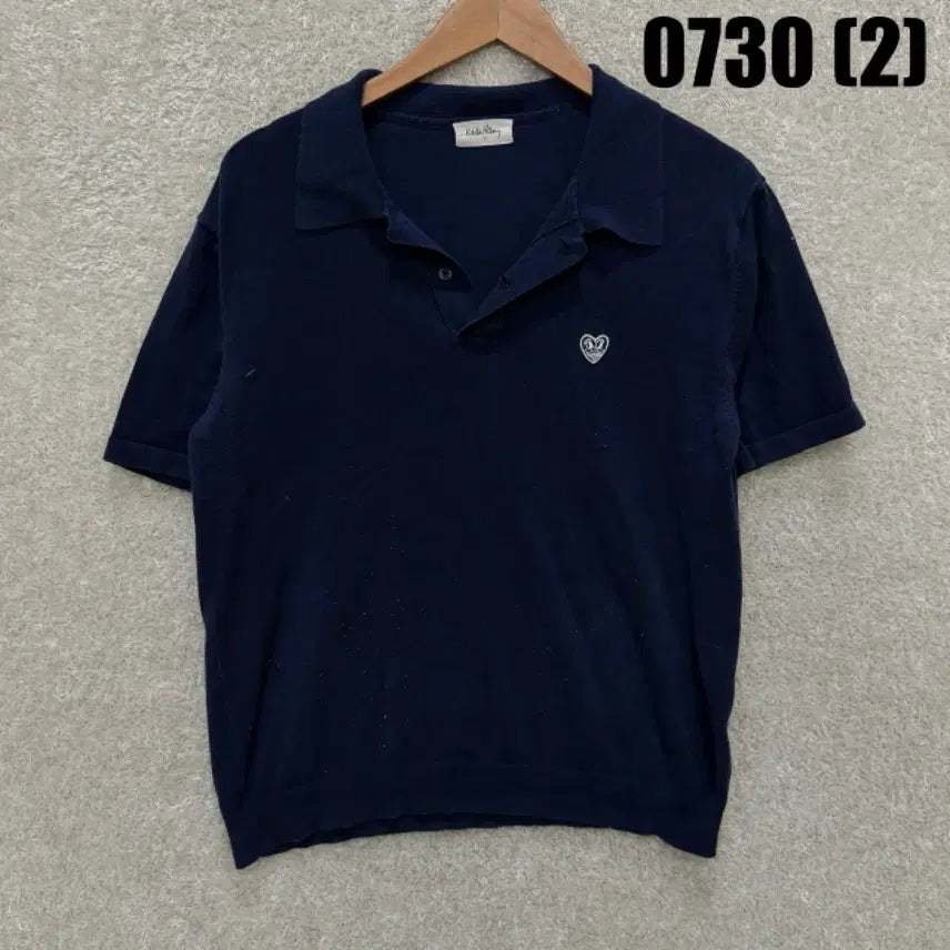 [BUNJANG] Keith Haring Navy Heart Embroidery Short Sleeve Knit Polo XL / Keith Having 네이비 하트 자수 반팔 니트 폴로 xl