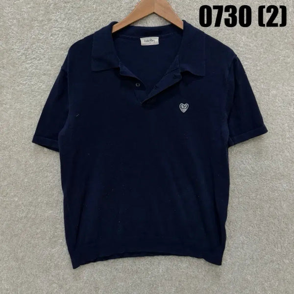 [BUNJANG] Keith Haring Navy Heart Embroidery Short Sleeve Knit Polo XL / Keith Having 네이비 하트 자수 반팔 니트 폴로 xl
