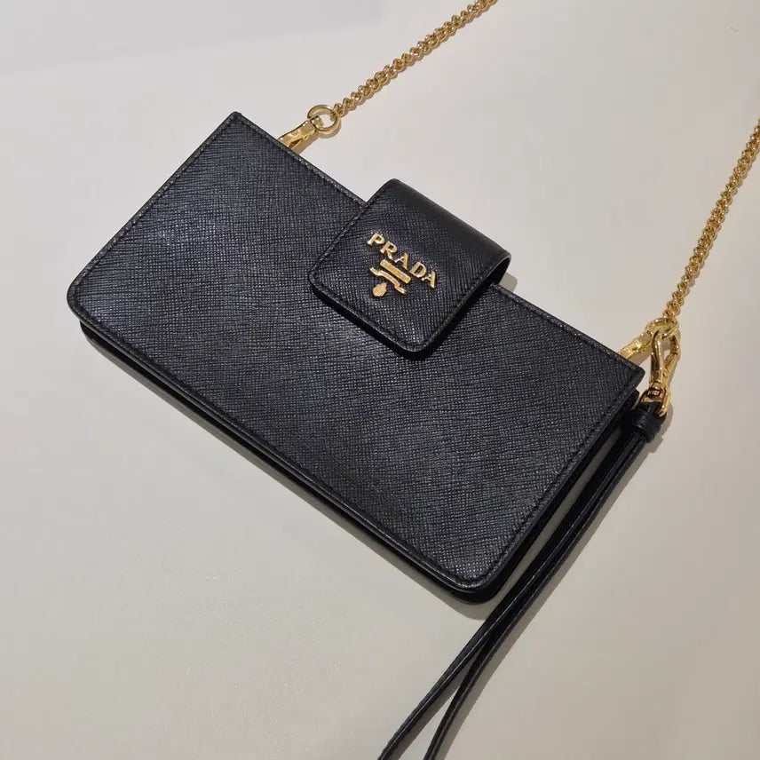 [BUNJANG] Prada Saffiano Leather Flap Smartphone Mini Bag Black / 프라다 사피아노 레더 플랩 스마트폰 미니백 블랙