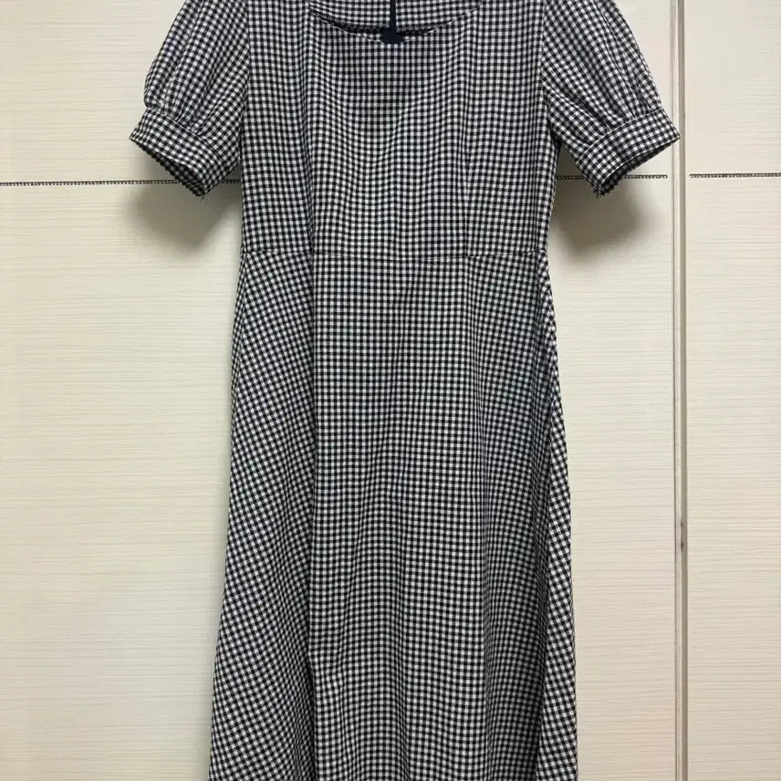 [BUNJANG] Check Pattern Puff Sleeve Long Dress / 체크 패턴 퍼프 소매 원피스
