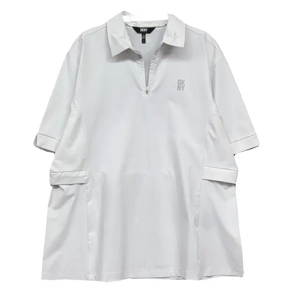 [BUNJANG] DKNY White Logo Functional Half-Zip Short Sleeve T-Shirt L / DKNY 화이트 로고 기능성 반집업 반팔티 L