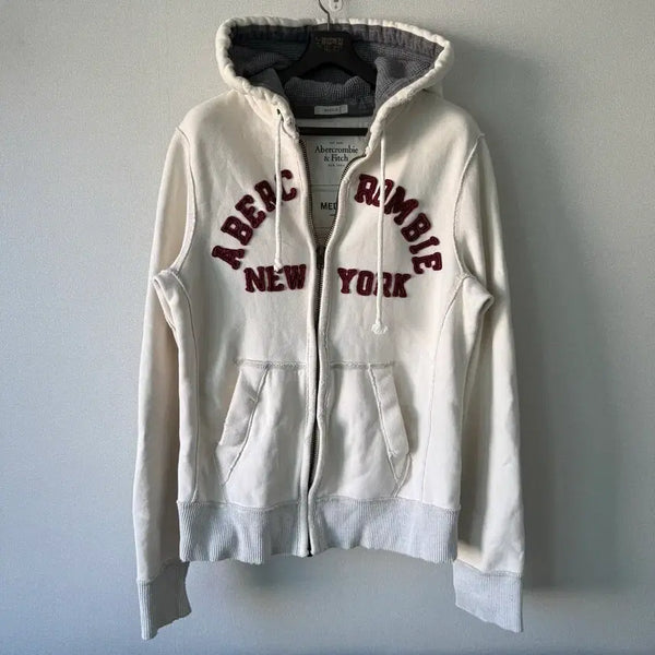 [BUNJANG] Abercrombie White Hoodie Zip-Up / 아베크롬비 화이트 후드집업