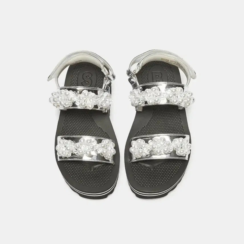 [BUNJANG] SUECOMMA BONNIE Pearl Cubic Strap Sandals Silver / 240 슈콤마보니 진주 큐빅 스트랩 샌들