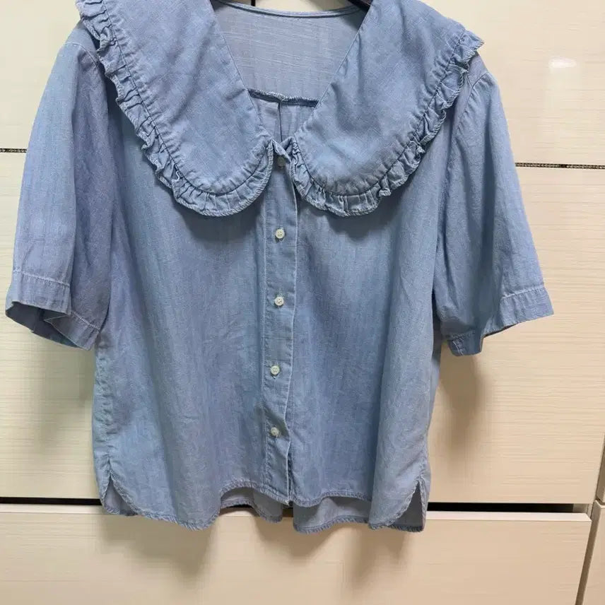 [BUNJANG] Denim Frill Collar Blouse / 데님 프릴 카라 블라우스