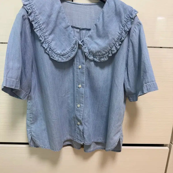 [BUNJANG] Denim Frill Collar Blouse / 데님 프릴 카라 블라우스