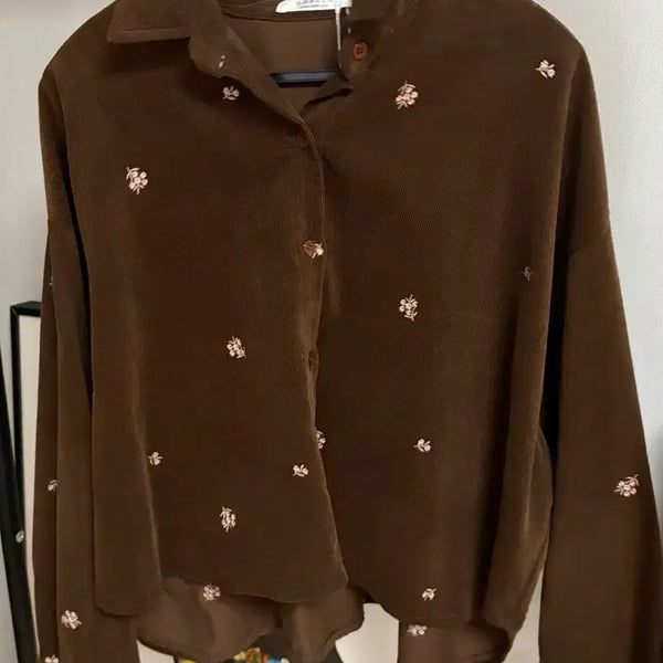 [BUNJANG] Brown Floral Embroidered Cardigan / 브라운 가디건 꽃 자수