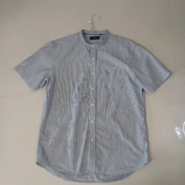 [BUNJANG] HAZZYS Linen Blend Striped Short Sleeve Henry Neck Shirt / HAZZYS 스트라이프 린넨 혼방 헨리넥 반팔 셔츠