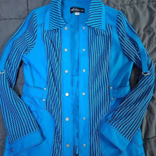 [BUNJANG] Madam Polla Women's Colorblock Roll-Up Windbreaker Jacket (Turquoise Blue) / [마담포라 정품/66~77] 지그재그 배색 롤업 바람막이 자켓 (블루)