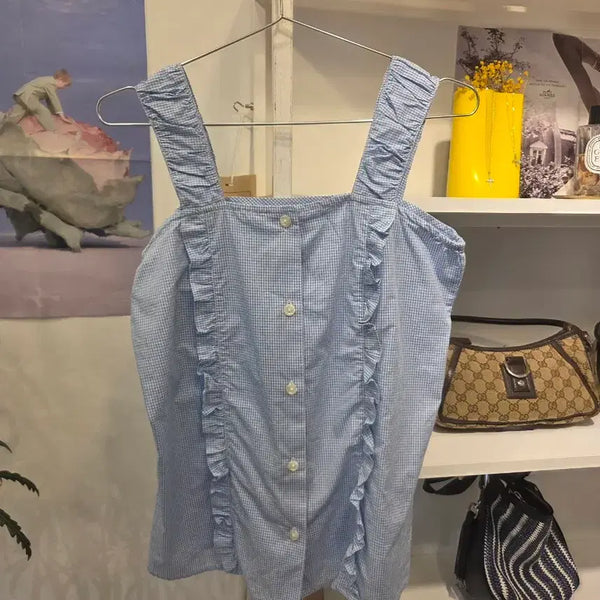 [BUNJANG] Cotton Gingham Sleeveless Blouse / 새상품) 코튼 깅엄체크 민소매 블라우스
